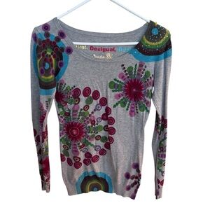 Desigual Geo Floral Embroidered Pullover Sweater Size S